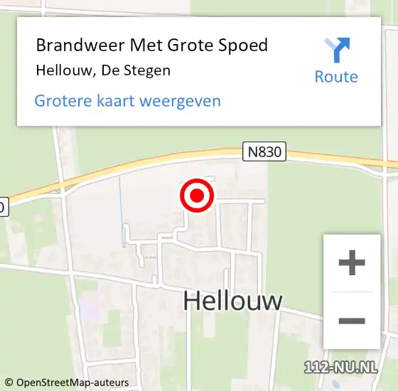 Locatie op kaart van de 112 melding: Brandweer Met Grote Spoed Naar Hellouw, De Stegen op 12 maart 2022 02:25