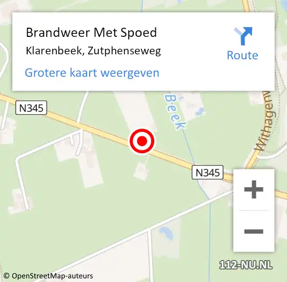 Locatie op kaart van de 112 melding: Brandweer Met Spoed Naar Klarenbeek, Zutphenseweg op 10 juli 2014 19:58