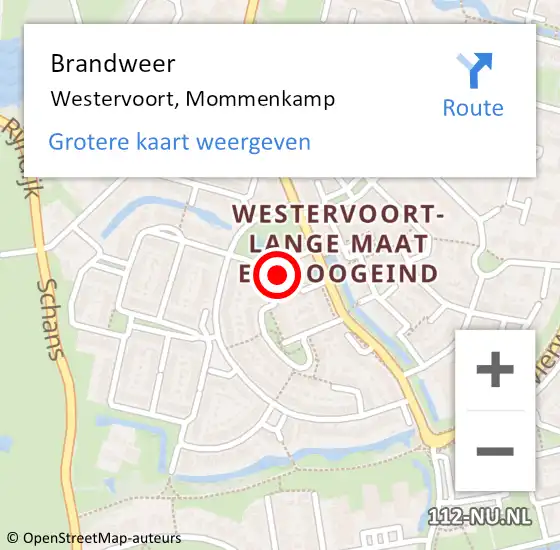 Locatie op kaart van de 112 melding: Brandweer Westervoort, Mommenkamp op 12 maart 2022 03:35