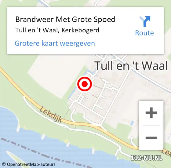 Locatie op kaart van de 112 melding: Brandweer Met Grote Spoed Naar Tull en 't Waal, Kerkebogerd op 12 maart 2022 03:54