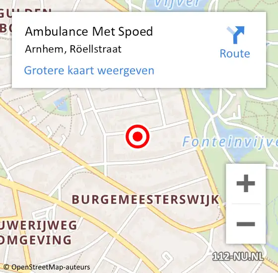 Locatie op kaart van de 112 melding: Ambulance Met Spoed Naar Arnhem, Röellstraat op 12 maart 2022 03:54