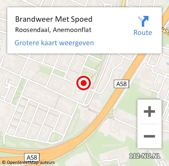 Locatie op kaart van de 112 melding: Brandweer Met Spoed Naar Roosendaal, Anemoonflat op 12 maart 2022 04:45