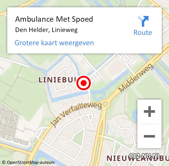 Locatie op kaart van de 112 melding: Ambulance Met Spoed Naar Den Helder, Linieweg op 12 maart 2022 05:37