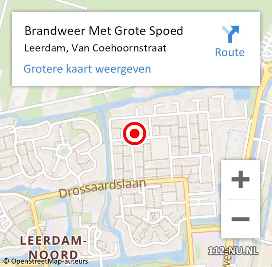 Locatie op kaart van de 112 melding: Brandweer Met Grote Spoed Naar Leerdam, Van Coehoornstraat op 12 maart 2022 05:47