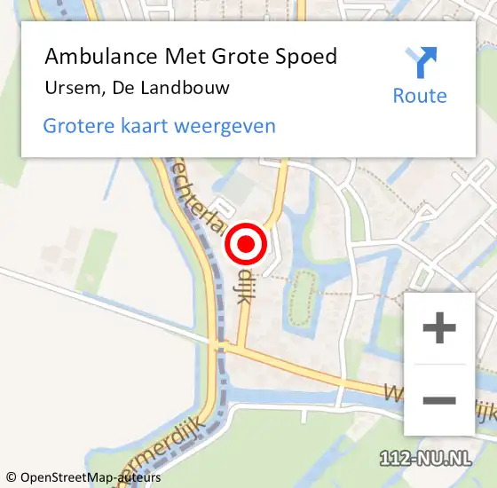 Locatie op kaart van de 112 melding: Ambulance Met Grote Spoed Naar Ursem, De Landbouw op 12 maart 2022 07:15