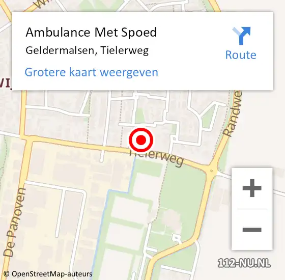 Locatie op kaart van de 112 melding: Ambulance Met Spoed Naar Geldermalsen, Tielerweg op 12 maart 2022 07:26