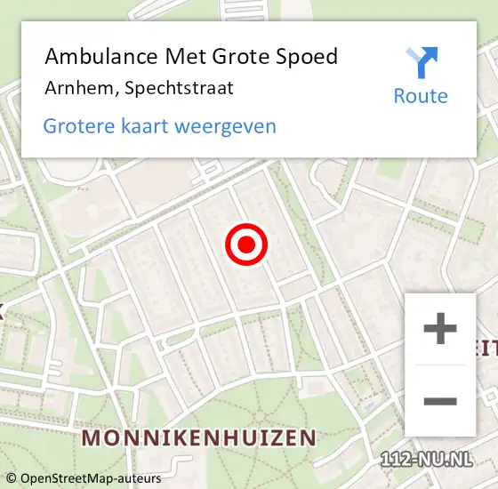 Locatie op kaart van de 112 melding: Ambulance Met Grote Spoed Naar Arnhem, Spechtstraat op 12 maart 2022 07:33