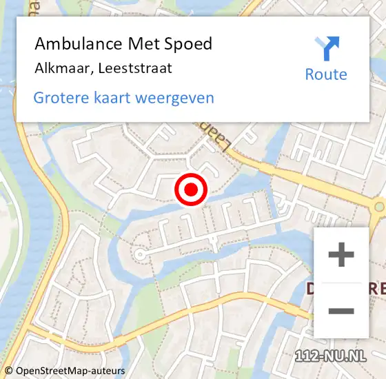 Locatie op kaart van de 112 melding: Ambulance Met Spoed Naar Alkmaar, Leeststraat op 12 maart 2022 08:02