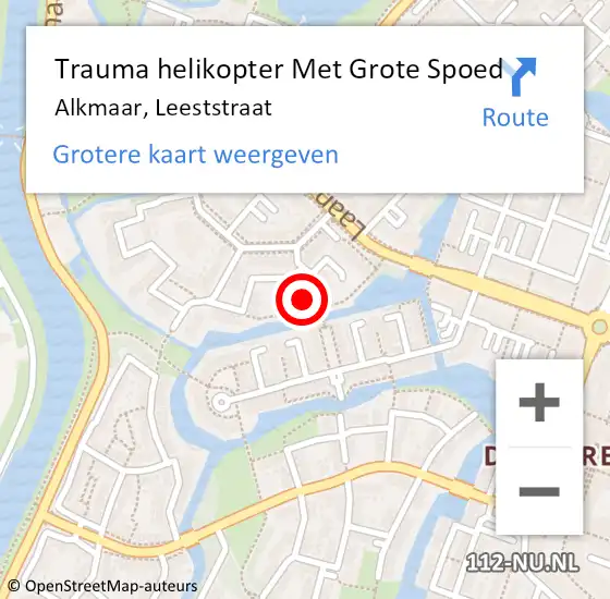 Locatie op kaart van de 112 melding: Trauma helikopter Met Grote Spoed Naar Alkmaar, Leeststraat op 12 maart 2022 08:05