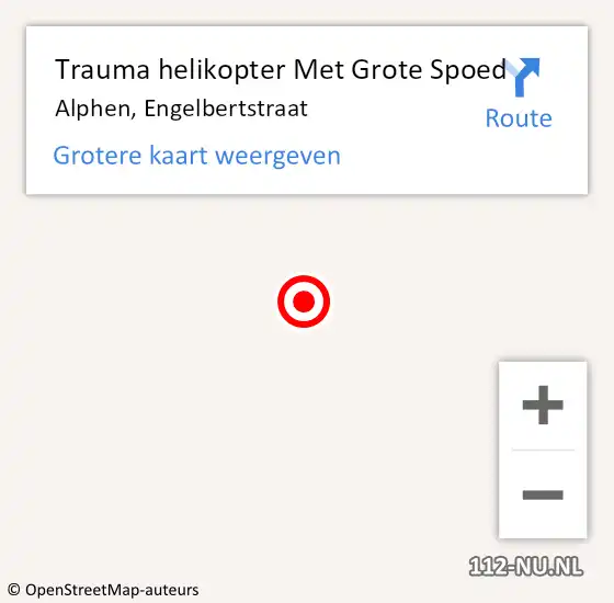 Locatie op kaart van de 112 melding: Trauma helikopter Met Grote Spoed Naar Alphen, Engelbertstraat op 12 maart 2022 08:26