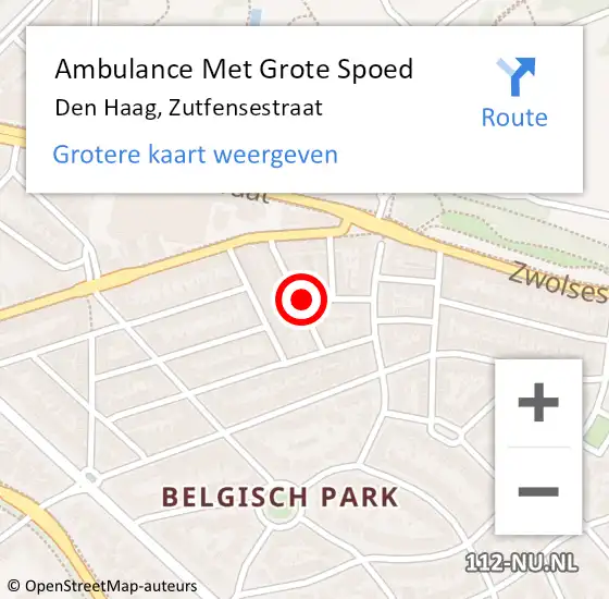 Locatie op kaart van de 112 melding: Ambulance Met Grote Spoed Naar Den Haag, Zutfensestraat op 12 maart 2022 08:37