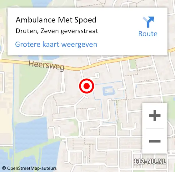 Locatie op kaart van de 112 melding: Ambulance Met Spoed Naar Druten, Zeven geversstraat op 12 maart 2022 09:18