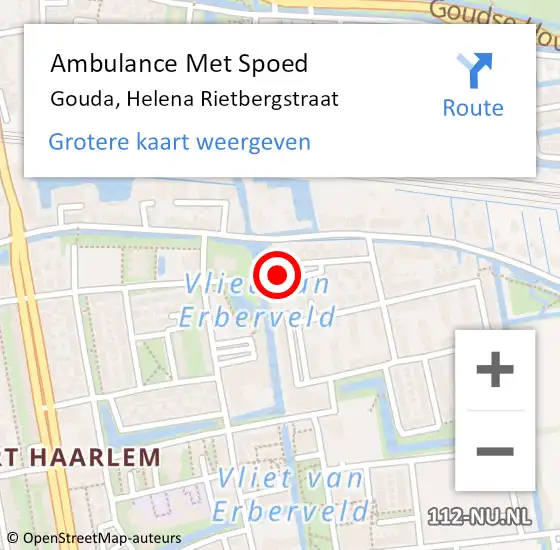 Locatie op kaart van de 112 melding: Ambulance Met Spoed Naar Gouda, Helena Rietbergstraat op 12 maart 2022 09:18