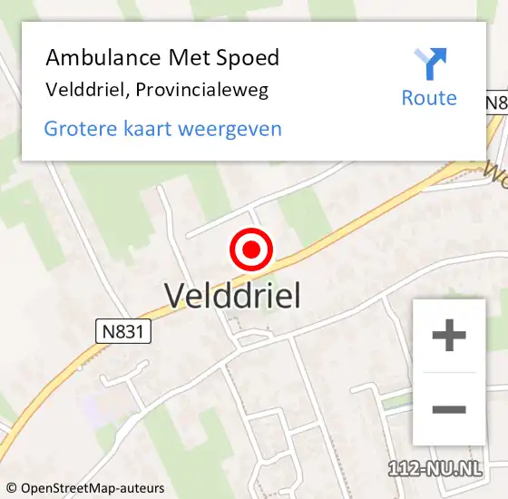 Locatie op kaart van de 112 melding: Ambulance Met Spoed Naar Velddriel, Provincialeweg op 12 maart 2022 09:34