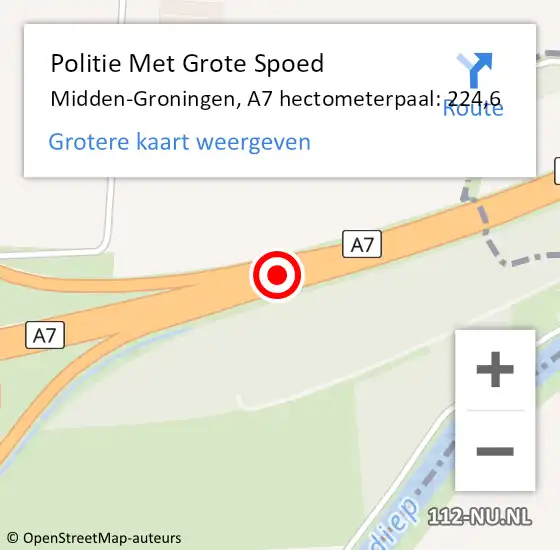 Locatie op kaart van de 112 melding: Politie Met Grote Spoed Naar Midden-Groningen, A7 hectometerpaal: 224,6 op 12 maart 2022 10:03