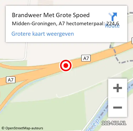 Locatie op kaart van de 112 melding: Brandweer Met Grote Spoed Naar Midden-Groningen, A7 hectometerpaal: 224,6 op 12 maart 2022 10:04