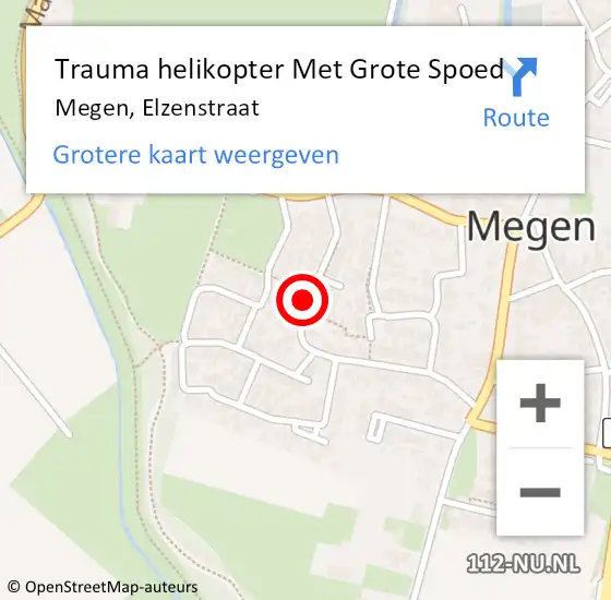 Locatie op kaart van de 112 melding: Trauma helikopter Met Grote Spoed Naar Megen, Elzenstraat op 12 maart 2022 10:11