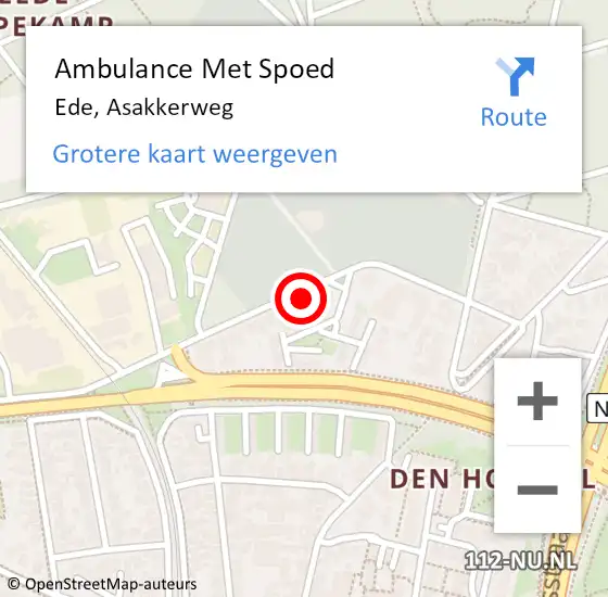 Locatie op kaart van de 112 melding: Ambulance Met Spoed Naar Ede, Asakkerweg op 12 maart 2022 10:37