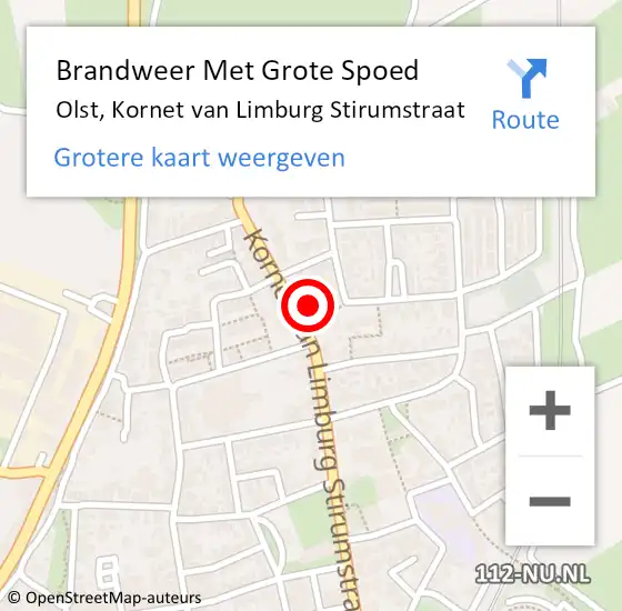 Locatie op kaart van de 112 melding: Brandweer Met Grote Spoed Naar Olst, Kornet van Limburg Stirumstraat op 12 maart 2022 10:44