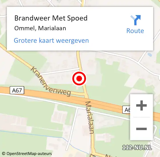 Locatie op kaart van de 112 melding: Brandweer Met Spoed Naar Ommel, Marialaan op 12 maart 2022 10:53