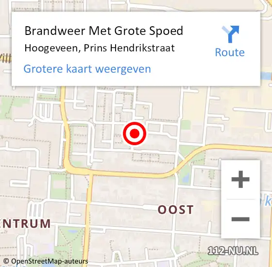 Locatie op kaart van de 112 melding: Brandweer Met Grote Spoed Naar Hoogeveen, Prins Hendrikstraat op 12 maart 2022 10:59