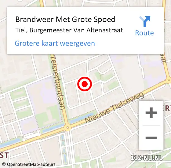 Locatie op kaart van de 112 melding: Brandweer Met Grote Spoed Naar Tiel, Burgemeester Van Altenastraat op 12 maart 2022 11:30