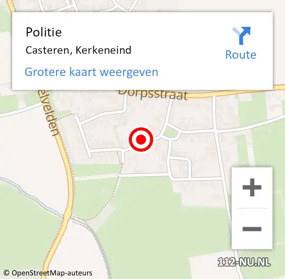 Locatie op kaart van de 112 melding: Politie Casteren, Kerkeneind op 12 maart 2022 11:51