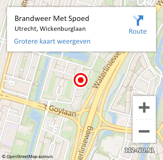 Locatie op kaart van de 112 melding: Brandweer Met Spoed Naar Utrecht, Wickenburglaan op 12 maart 2022 12:19