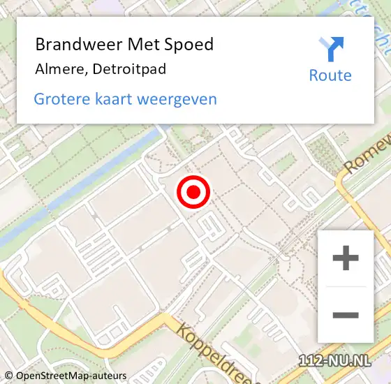 Locatie op kaart van de 112 melding: Brandweer Met Spoed Naar Almere, Detroitpad op 12 maart 2022 12:20