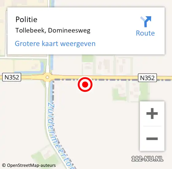 Locatie op kaart van de 112 melding: Politie Tollebeek, Domineesweg op 12 maart 2022 12:23