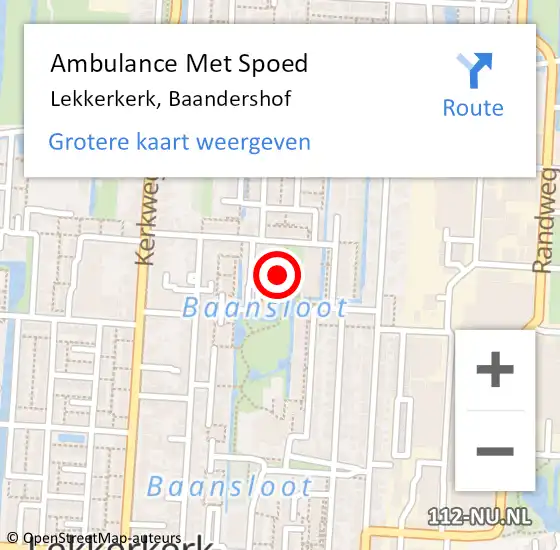 Locatie op kaart van de 112 melding: Ambulance Met Spoed Naar Lekkerkerk, Baandershof op 12 maart 2022 12:24