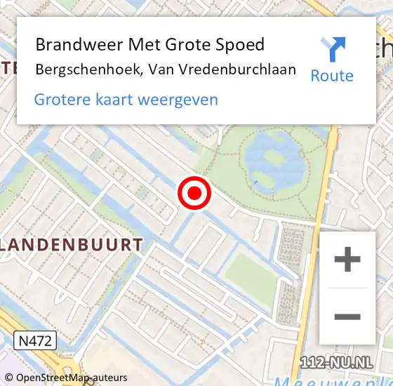 Locatie op kaart van de 112 melding: Brandweer Met Grote Spoed Naar Bergschenhoek, Van Vredenburchlaan op 12 maart 2022 12:25