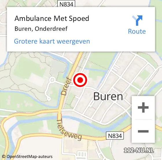 Locatie op kaart van de 112 melding: Ambulance Met Spoed Naar Buren, Onderdreef op 12 maart 2022 12:29