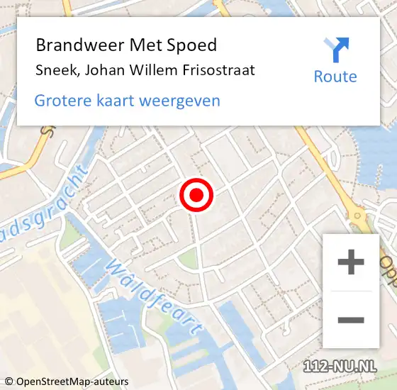 Locatie op kaart van de 112 melding: Brandweer Met Spoed Naar Sneek, Johan Willem Frisostraat op 12 maart 2022 13:04