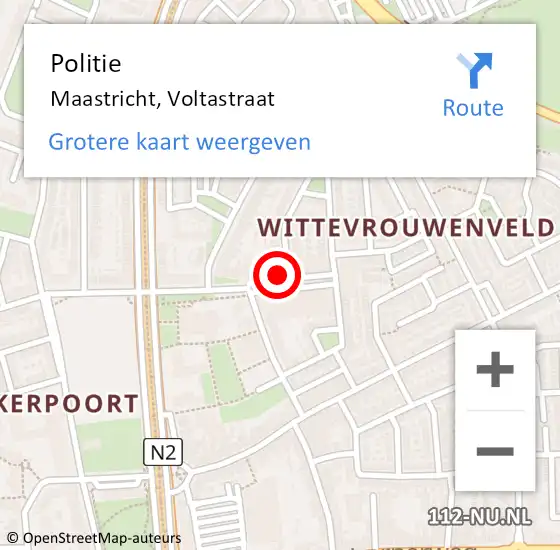 Locatie op kaart van de 112 melding: Politie Maastricht, Voltastraat op 12 maart 2022 13:26