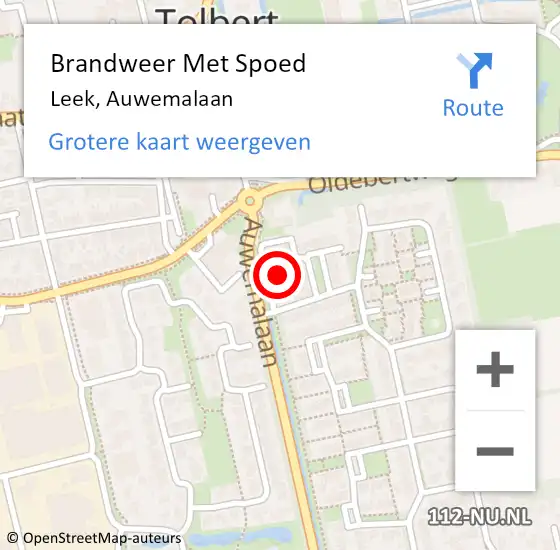 Locatie op kaart van de 112 melding: Brandweer Met Spoed Naar Leek, Auwemalaan op 12 maart 2022 13:33