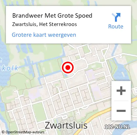 Locatie op kaart van de 112 melding: Brandweer Met Grote Spoed Naar Zwartsluis, Het Sterrekroos op 12 maart 2022 13:49