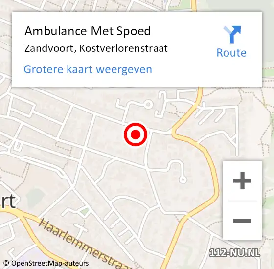 Locatie op kaart van de 112 melding: Ambulance Met Spoed Naar Zandvoort, Kostverlorenstraat op 12 maart 2022 14:02