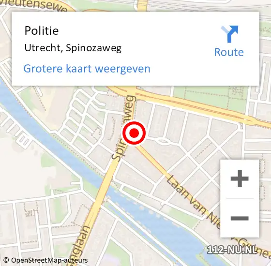 Locatie op kaart van de 112 melding: Politie Utrecht, Spinozaweg op 12 maart 2022 14:12