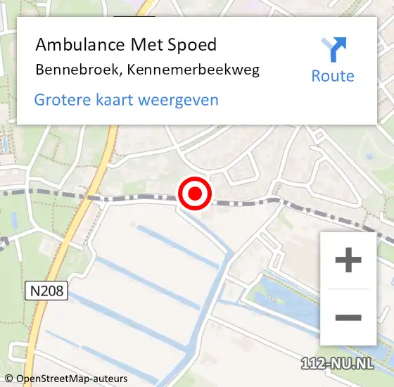 Locatie op kaart van de 112 melding: Ambulance Met Spoed Naar Bennebroek, Kennemerbeekweg op 12 maart 2022 14:21
