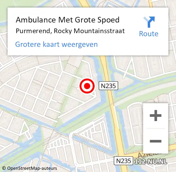 Locatie op kaart van de 112 melding: Ambulance Met Grote Spoed Naar Purmerend, Rocky Mountainsstraat op 12 maart 2022 14:39