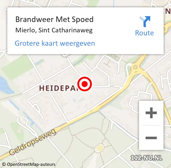 Locatie op kaart van de 112 melding: Brandweer Met Spoed Naar Mierlo, Sint Catharinaweg op 12 maart 2022 14:53