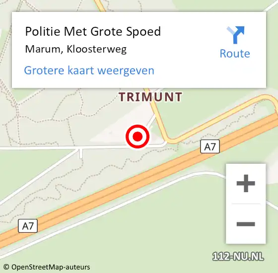 Locatie op kaart van de 112 melding: Politie Met Grote Spoed Naar Marum, Kloosterweg op 12 maart 2022 15:02