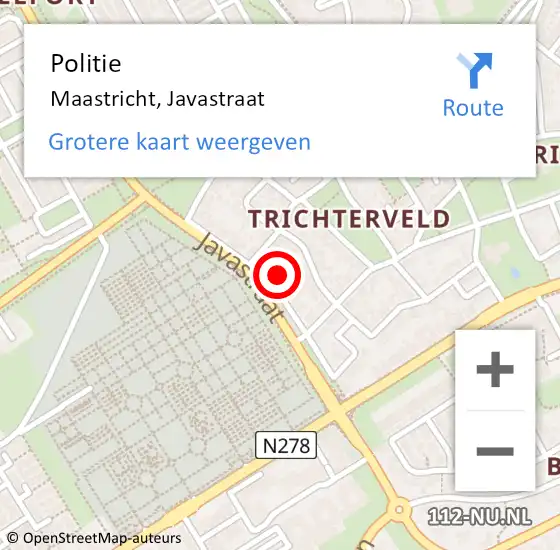 Locatie op kaart van de 112 melding: Politie Maastricht, Javastraat op 12 maart 2022 15:06