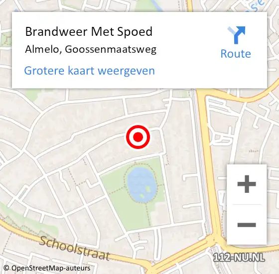 Locatie op kaart van de 112 melding: Brandweer Met Spoed Naar Almelo, Goossenmaatsweg op 12 maart 2022 15:12