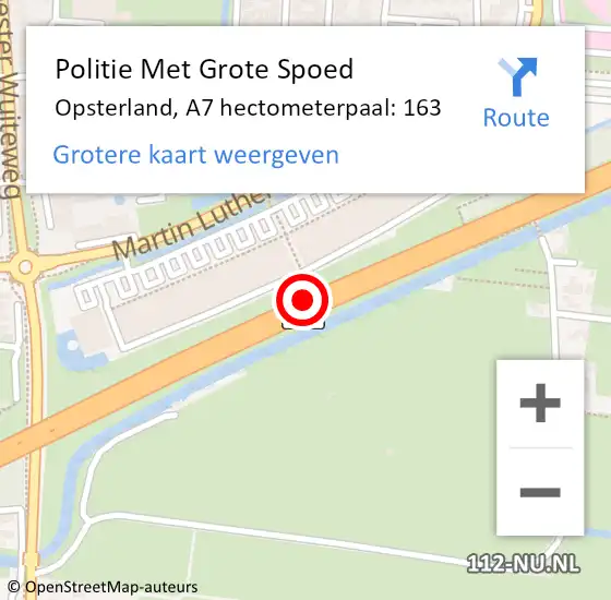 Locatie op kaart van de 112 melding: Politie Met Grote Spoed Naar Opsterland, A7 hectometerpaal: 163 op 12 maart 2022 15:19