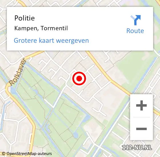 Locatie op kaart van de 112 melding: Politie Kampen, Tormentil op 12 maart 2022 15:23