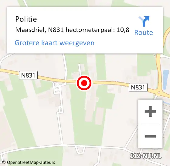 Locatie op kaart van de 112 melding: Politie Maasdriel, N831 hectometerpaal: 10,8 op 12 maart 2022 15:34