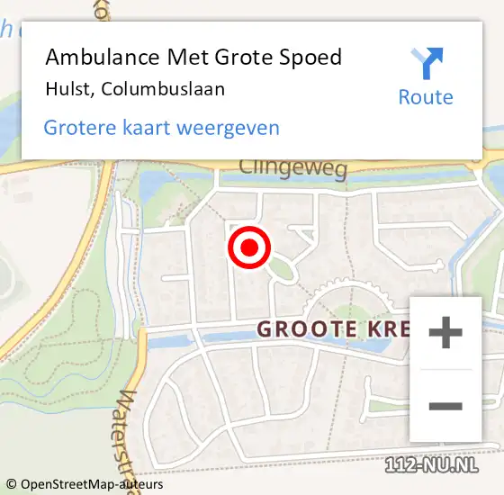 Locatie op kaart van de 112 melding: Ambulance Met Grote Spoed Naar Hulst, Columbuslaan op 7 oktober 2013 21:09