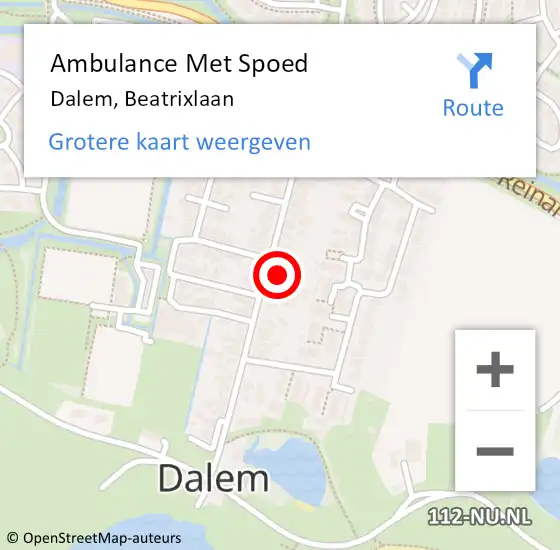 Locatie op kaart van de 112 melding: Ambulance Met Spoed Naar Dalem, Beatrixlaan op 12 maart 2022 15:46